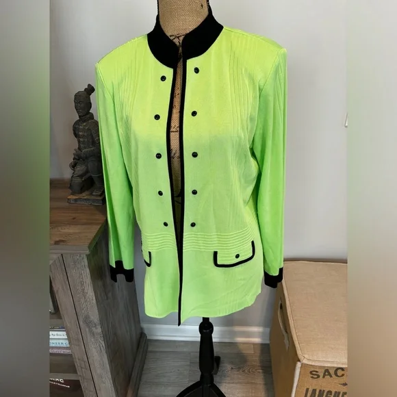 Ming Wang Green Sweater Jacket with black accents Size Large - Picture 1 of 4